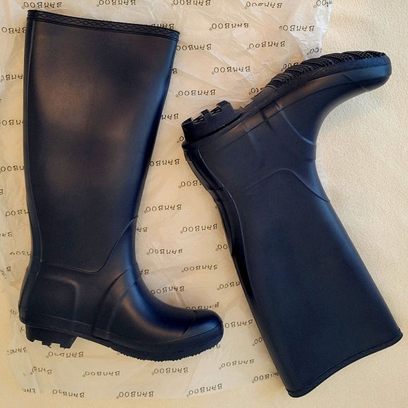 BAMBOO Women's Navy Blue Padinton Knee High Tall Rain Boots NEW NWOT - Picture 6 of 12